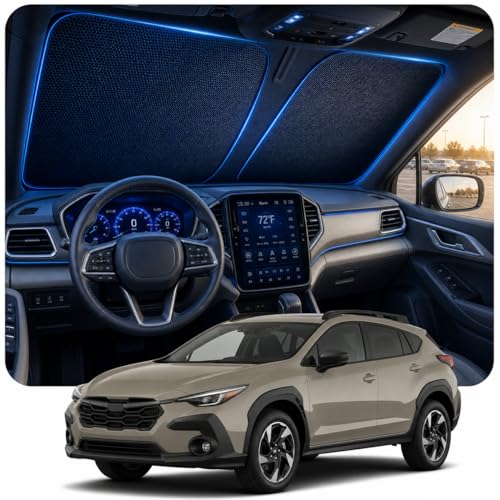 [2026 Upgraded] DooGooCoo Windshield Sun Shade for Subaru Crosstrek 2018-2025 2026 [Cooling Ice-Crystal 100% Sun Block ] Sunshade for Car Windshield for Subaru Crosstrek Sun Shade Custom Fit.