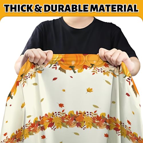 Image of ATFUNSHOP Fall Plastic Tablecloth 4 Packs Thanksgiving Disposable Table Cloth 54x108 Rectangle Table Cover with Pumpkin & Maple Leaf for Holiday Dinner Party Decorations Outdoor Picnic & Baby Showers