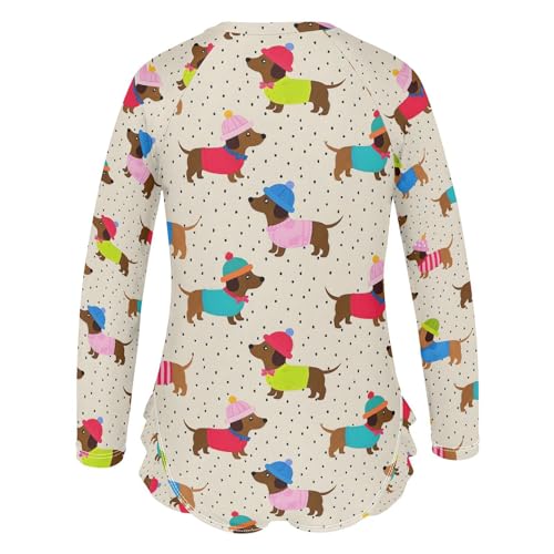 ALAZA Color Dachshund Puppy Cute Girls One Piece Swimsuit Long Sleeve Rash Guard Swimsuits UV 50+ Swimwear Zipper3