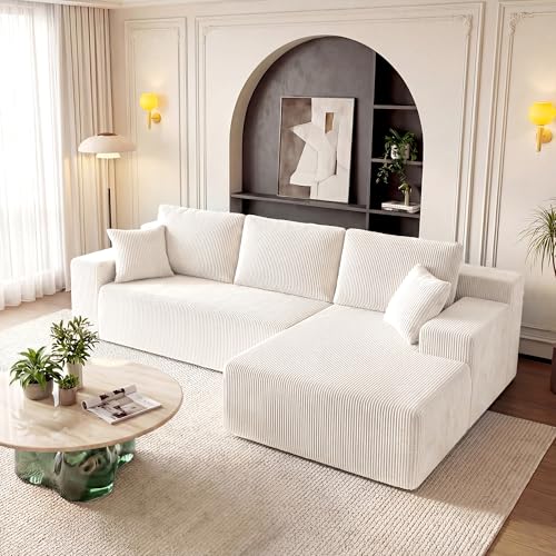 Image of GRUSIGN Cloud Sectional Boneless Couches for Living Room, Modular L Shaped Couch with Deep Seat Oversized Right Facing Chaise, Memory Foam Compressed Spineless 3 Seater Sofa for Apartment, Beige