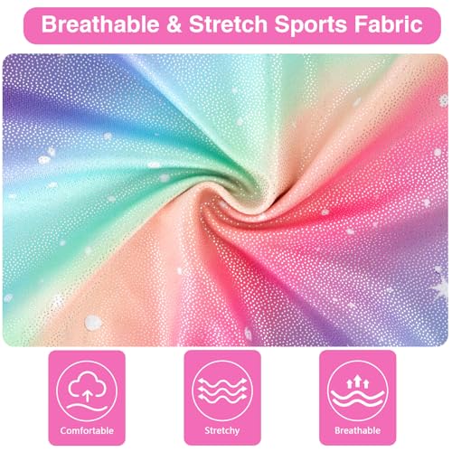 HOZIY Girls Gymnastics Leotards Outfits Sparkly Bow Back Unitards Biketard with Tumbling Shorts Hair band Kids 3-10 Years