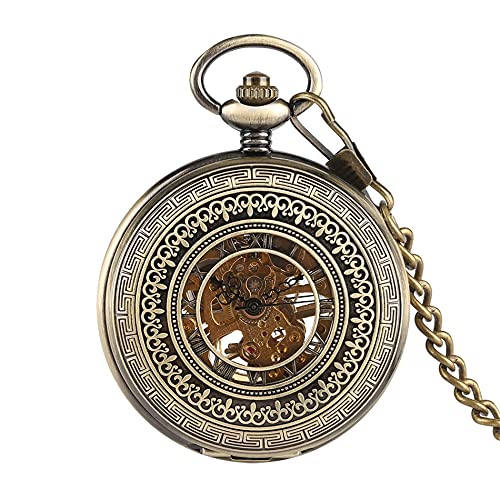 OUMIFA Unisex Taschenuhr Exquisite Hohlbronze Mechanische Handwicklung Taschenuhr Römische Ziffernanzeige Anhänger Pocket Clock Gifts Männlich Taschenuhr mit Kette (Color : Bronze) Cover