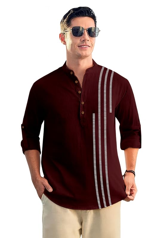 clothing veda Men’s Casual Cotton Blend Short Kurta for Men | Stylish Printed Pattern | Comfortable Kurta with Roll-Up Sleeves | Trendy Designer for Festive & Casual Outings-picture-26