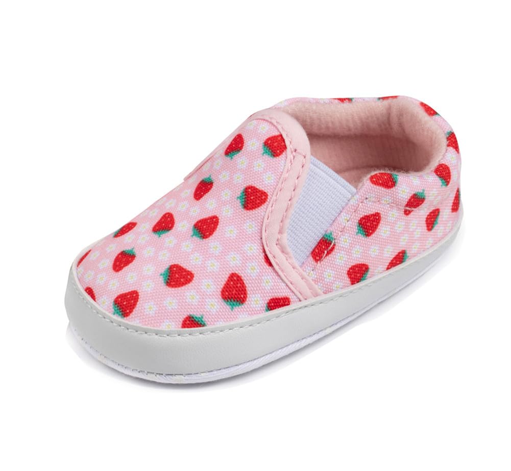 LONSOEN Baby Girls Canvas Loafers Strawberry Infant Toddler Prewalk First Walking Shoes,BAY258 Strawberry 12-18 Months