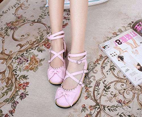 Japanese Sweet Lolita Low Chunky Heels Round Toe Bowtie Strappy Princess Shoes2