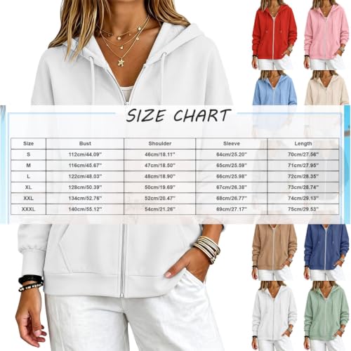 Oversized Zip Up Hoodie Women Y2k Cute Sweatshirts Fall Jackets White L - image 7