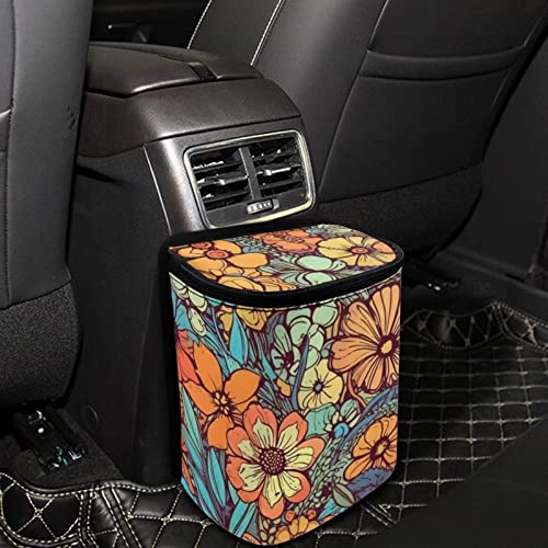 Image of DISNIMO Abstract Groovy Flower Car Trash Can Bin with Lid Large Car Garbage Can Leakproof Mini Car Accessories Trash Bin Car Dustbin Organizer Container for Car Office Home