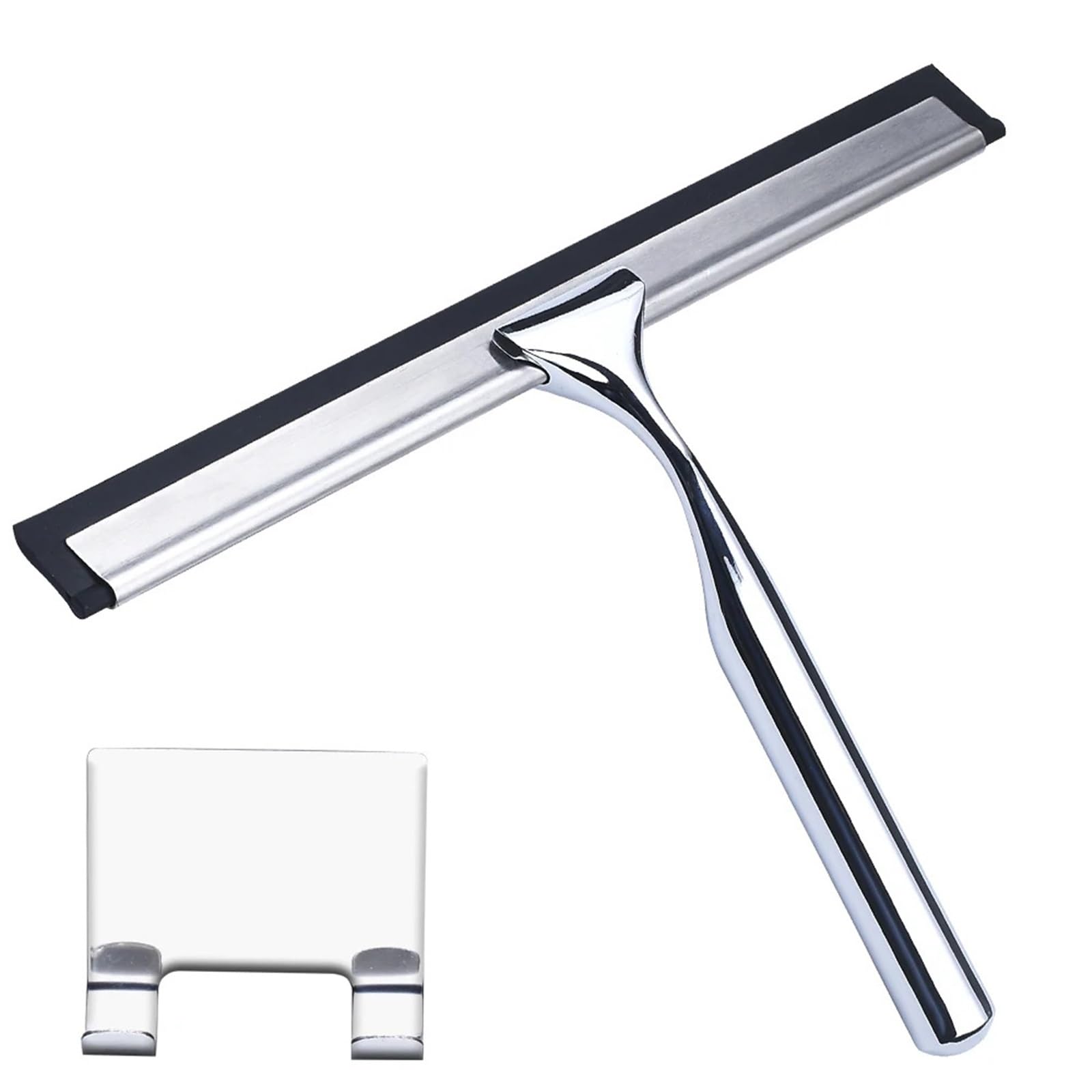 Duschabzieher 14-Zoll-Edelstahl-Silikon-Duschabzieher for Badezimmer-Glastüren mit Haken(12in)