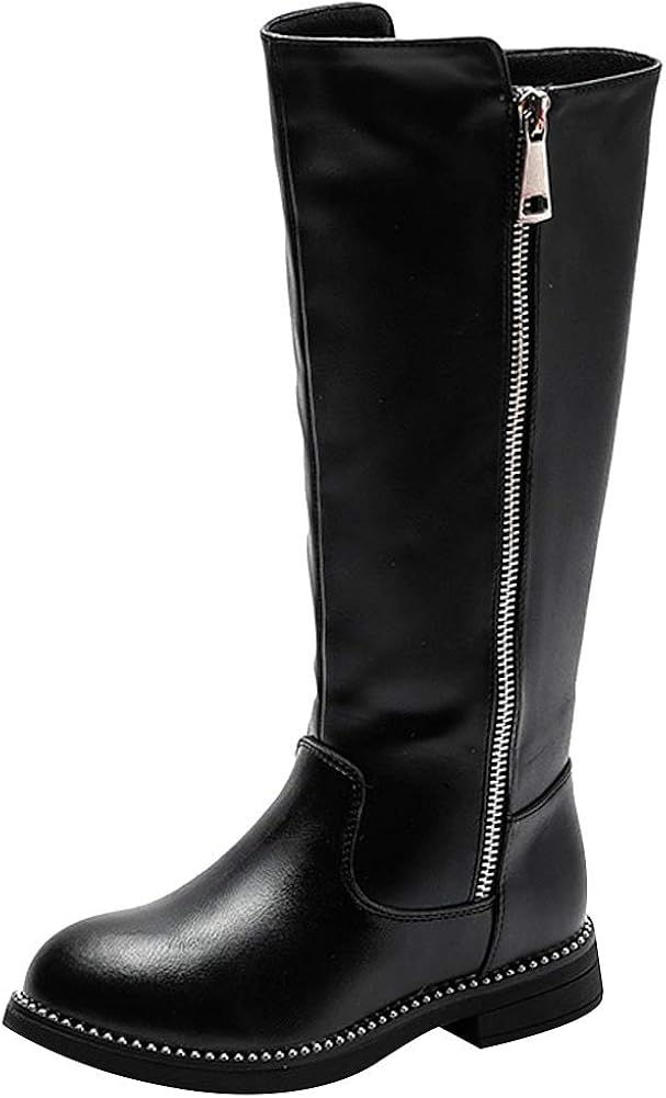 rismart Botas de Montar Niña Invierno Hasta la Rodilla Calentitas Bota Pelo Tacón de Bloque
