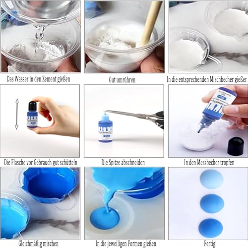 Nurila Farbpigmente für Gießpulver, Pigmente für Gießpulver Beton Gips, 8 Farben Resin Farbe Mit Zwei Rührstäbchen Geliefert für Handwerk, Schmuck, Malerei, Geeignet für Anfänger Und Profis Je 10 Ml