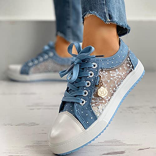 Hbeylia Lace Fashion Sneakers For Women Girls Breathable Anti Slip Mesh Low Top Canvas Shoes Casual Lace Up Play Sneakers Walking Shoes For Summer Autumn Running Outdoor Sport Travel4