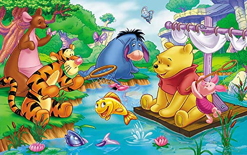 Winnie The Pooh Piglet Tigar Eeyore Kanga Party On The River Cartoon Matte Finish Paper Print Poster 12 x 18 inch (Multicolor)