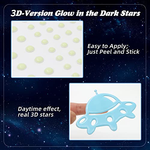 Glow In The Dark Stars For Ceiling, 621 Pcs 3D Glowing Wall Decor Stickers Starry Sky Shining Decoration Perfect For Kids Bedroom Bedding Room Gifts,Christmas Stocking Stuffers For Kids #TOP3