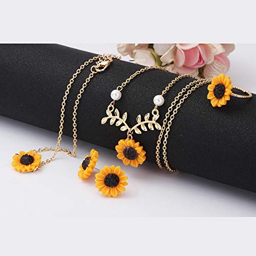 Kit Moda Feminina Girassol Joias Colar Brinco Pulseira Anel Moda Girassol Sunflower