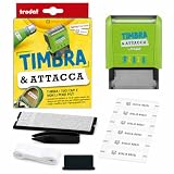 Trodat Timbra e Attacca, Timbro Vestiti Bambini Asilo per creare Etichette Adesive Personalizzate, per Set Asilo Personalizzato, Timbro, Caratteri, Pinzetta, Nastro Termoadesivo, 30 Etichette Adesive