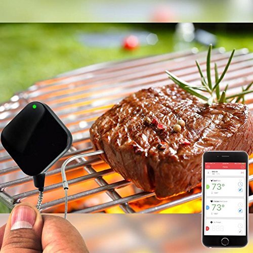 Nutrichef Smart Bluetooth Bbq Grill Thermometer - Upgraded Stainless Probe Safe To Leave In Oven, Outdoor Barbecue Or Meat Smoker - Wireless Remote Alert Ios Android Phone Wifi App - Nutrichef #TOP4