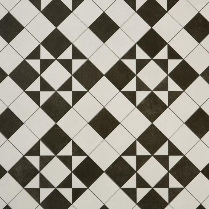 Tile Effect Vinyl Flooring Roll Black & White Victorian Felt Back Lino Flooring for Kitchens, Bathrooms and Hallways 2m 3m Width 2m To 7m Length (Brunel, 2m x 3m)