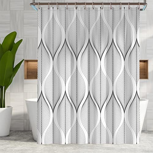 YAXI White and Black Shower Curtain for Bathroom Abstract Geometric Shower Curtain 72x72 inch Waterproof Fabric Shower Curtains with 12 Hooks