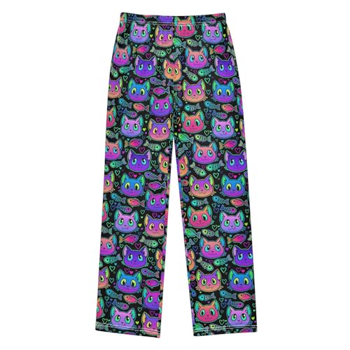 Galaxy Cat Fish Boys Long Pants Soft Trousers Elastic Waist Kids Lounge Bottoms with Pockets S-XL