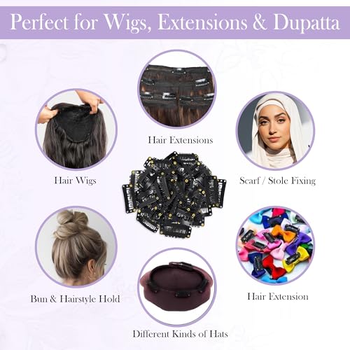 Image of GLUN Pack of 36 Hair Extension Clips for Women, Chunni or Dupatta & Hair Clip Strong Snap, Wig Clips for Hair Patches, Extensions, Secure Hair Accessories
