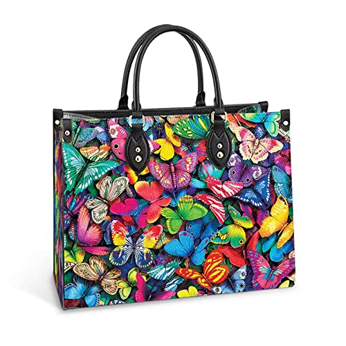 64HYDRO Butterfly Colorful Pattern Women Handbag Shoulder Bag - Travel Work Leather Bag - TTAZ231101