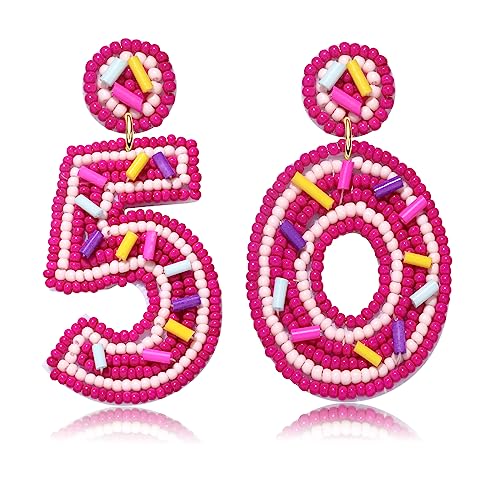 Beaded Birthday Earrings Cake Happy Birthday Earrings Handmade Drop Dangle Earrings Celebration Birthday Party Jewelry (Pink 50)