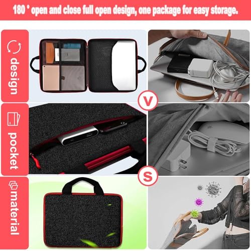 Image of Hseok Laptop Case 13.3-14 Inch Sleeve,TSA Shockproof Computer Handbag,Compatible with MacBook Neo /Pro 14 M5 /M4 /M3 /M2 /M1,All Models 13.3 inch MacBook Air /Pro,XPS 13 /14,Most 13-14 Notebooks,Black-red