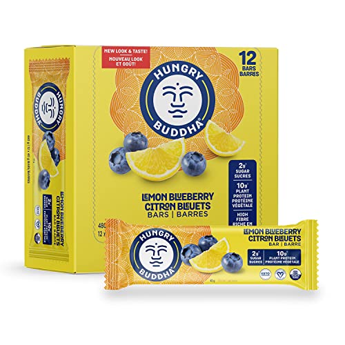 Hungry Buddha Bars - Plant Based Protein Bars - Vegan Nutrition Bars - Low Sugar Healthy Snacks - Gluten Free Snack Bars - Peanut Free - Keto Bar - Chocolate Chip & Lemon Blueberry (Pack Of 24) #TOP2