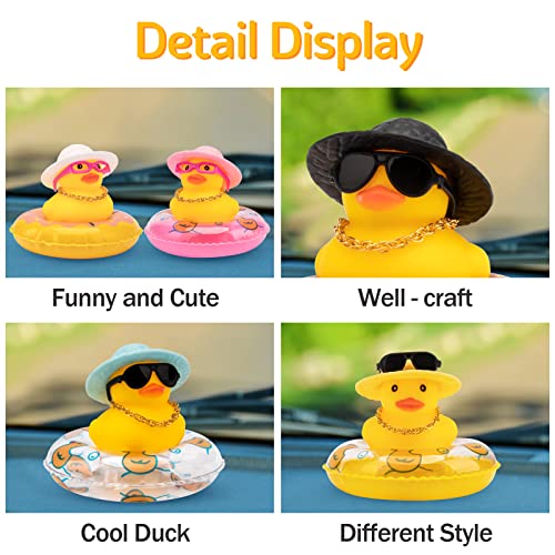 Image of wonuu Car Rubber Duck, Yellow Duck Decoration Dashboard with Sun Hat Swim Ring Necklace Sunglasses for Car Dashboard Decorations