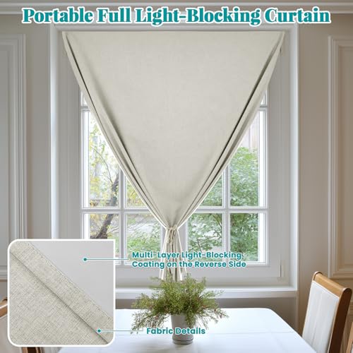 Image of 100% Self Adhesive Blackout Curtains- Stick on Curtains Shades Window Blinds Curtain No Rod Needed Easy to Hang Curtain, Use for Bedroom, Roman Shades, W52 x L72 inch, 1 Panel,Light Beige