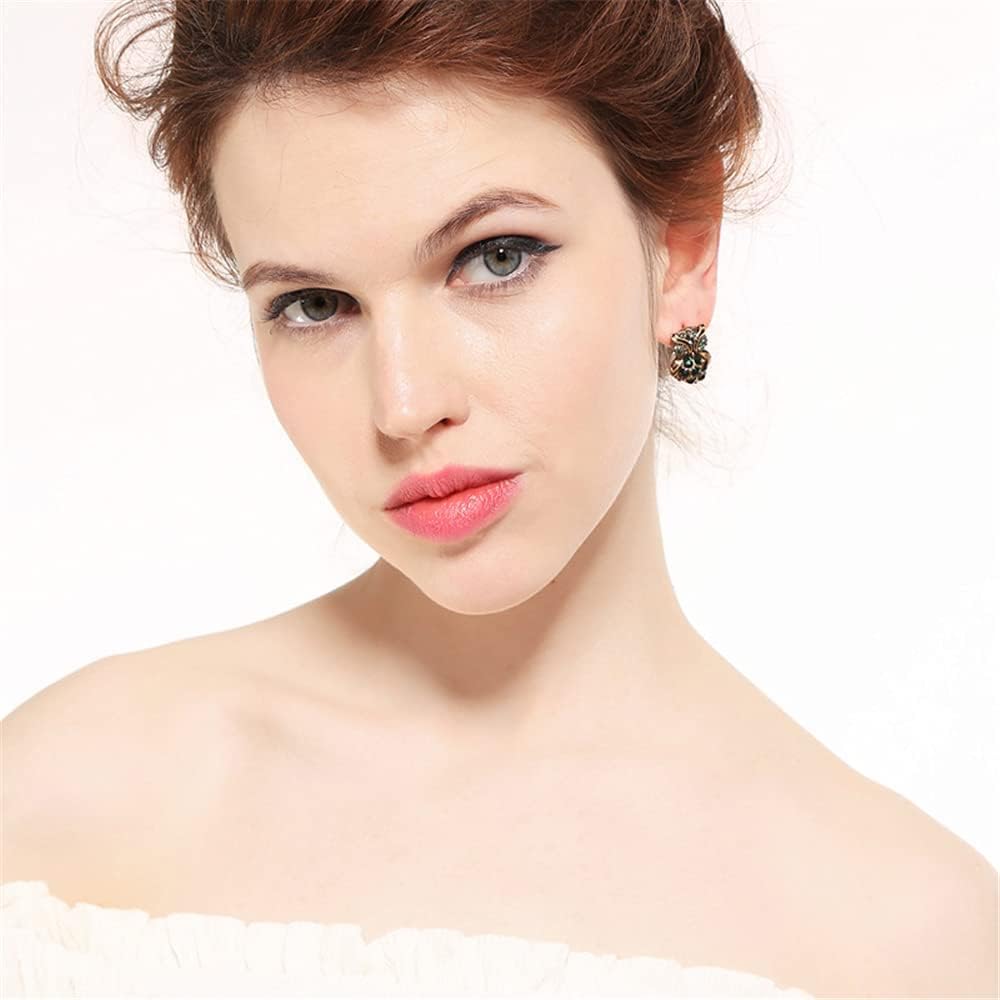 Rofeego Owl Antique Stud Earrings/Gifts for Owl Enthusiast/Pave Green Crystal - Image 4