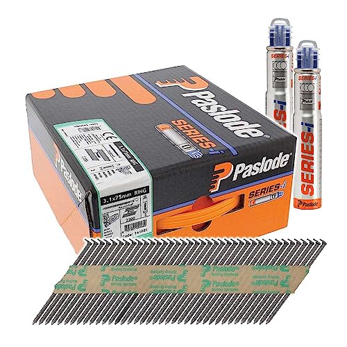 Paslode TIMCO PAS141081 Boîte de 2200 clous annelés IM360 Finition brillante 3,1 x 75 mm + 2 piles à carburant