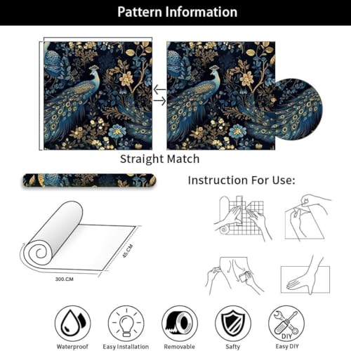 Image of VKR Self Adhesive 3D Wood Panel Wallpaper Roll 45 x 300cm - Waterproof, Peel and Stick Vinyl Wall Sticker for Living Room, Bedroom, Cabinet & Wall Decor (Peacock-Pack of 1)