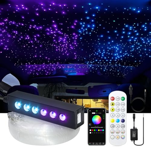 Image of 3.2W 6LEDs Meteor Starlight Headliner Kit, 360pcs 0.01in 6.56ft, RGBW Shooting Stars Fiber Optic Lights with Bluetooth APP Control for Car /Home Theater