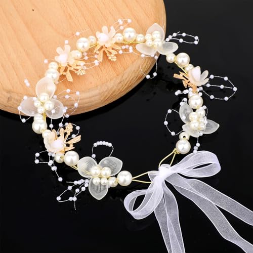 Couronne de fleurs pour fille - Couronne de fleurs avec perles blanches - Convient pour la photographie de mariée