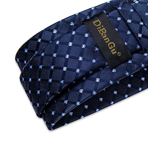 Image of DiBanGu Plaid Ties for Men Silk Checkered Necktie and Pocket Square Cufflinks Tie Clip Set with Gift Box for Wedding Business