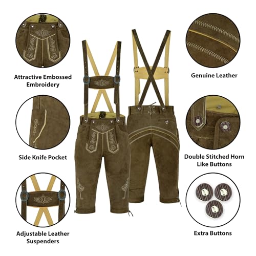 TRENDS Authentic Bavarian Style 4 Pcs Kneebound Complete Set Lederhosen for Men Oktoberfest Costume – Oktoberfest Outfits Men2