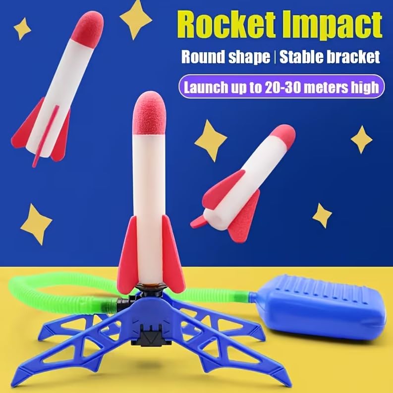Image of Rocket Launcher, 3 Soft Foam Rockets, Outdoor and Garden Games, Stomp Air Rocket Launcher with LED Lights Gift for Kids Age 3 Years and Up