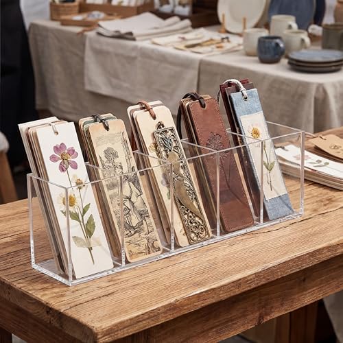 Image of Jetec Acrylic Pen Holder 6 Compartments Makeup Brush Stationery Organizer Pencil Holder for Desk Accessories, Cosmetic Brushes, Dorm, Home, Bathroom, Kitchen, Office Supplies(Clear)