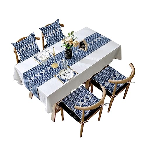 Homxi Camino para Mesa,33x15CM,Patrón de Geométrico Camino de Mesa Lino Camino para Mesa Azul Blanco
