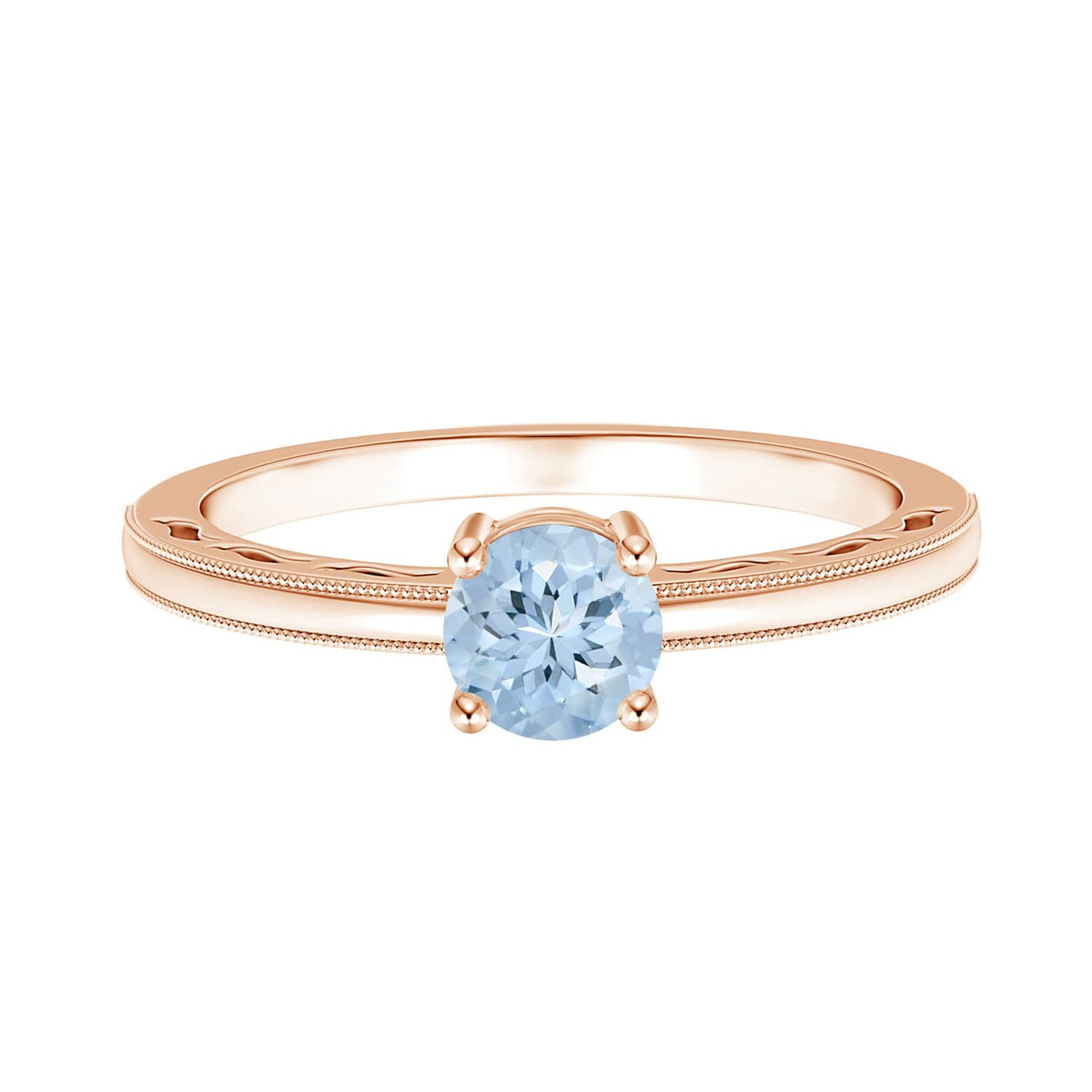 Shine Jewel Solitario de 5 mm de forma redonda Piedra Preciosa Aguamarina Azul Plata de Ley 925 Apilable Anillo