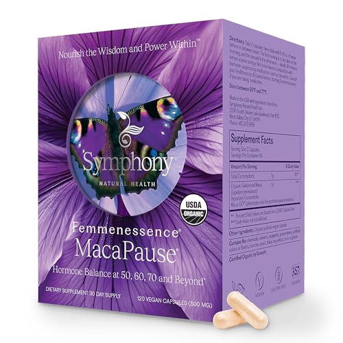Femmenessence MacaPause Clinically Proven Post Menopause Supplement for Women Supports Natural Hormone Balance Estrogen Mood & Hot Flashes Relief. 120 Organic Vegan Capsules (30 Day Supply)