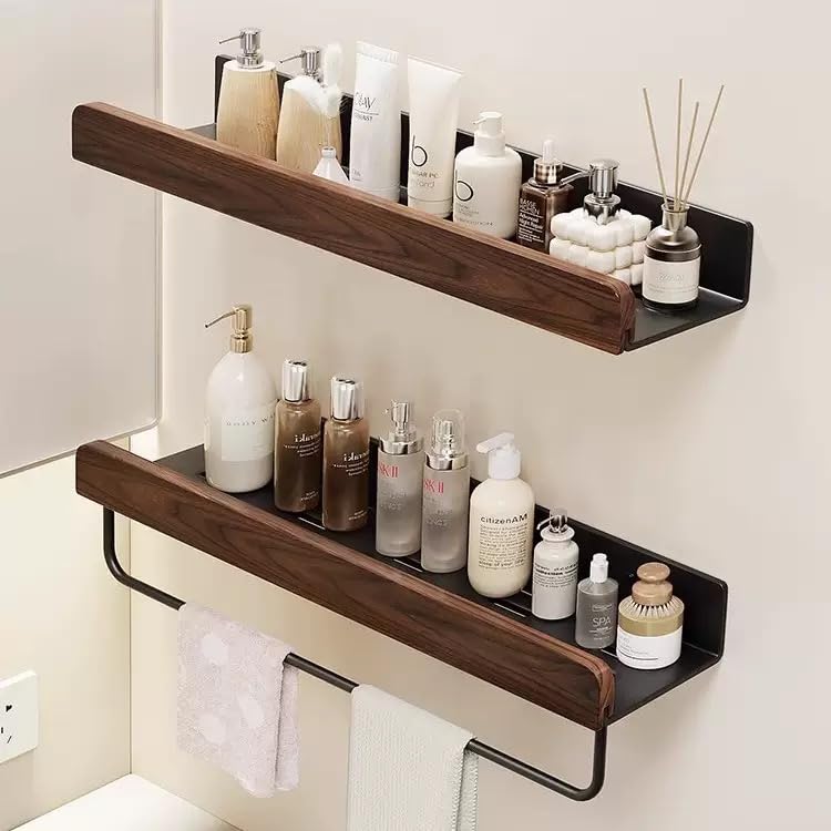 Top 10 Best Floating Shelves for Bathroom 4 Wall-Mounted Bathroom Shelf – Premium Walnut Wood & Aluminum Floating Storage Rack – 7.9 x 4.3 x 2 Inches – Ideal for Cosmetics, Toiletries & Home Décor