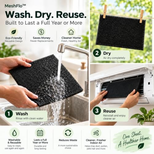 Image of 40 PPI AC Filter Foam Sheet 66x51x0.5cm | Washable, Reusable Cut-to-Fit Air Filter for Split & Window AC | DIY Pre Filter | Fits LG, Voltas, Samsung & More