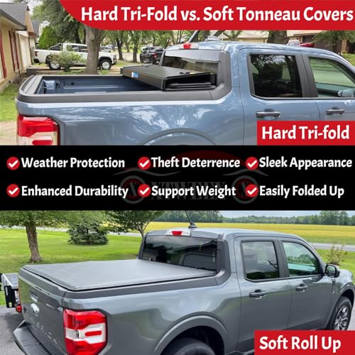 Image of 6' Theftproof & Waterproof Hard Tri-Fold Truck Bed Tonneau Cover for 2019 2020 2021 2022 2023 Ford Ranger 6FT (72.7 inch) Bed
