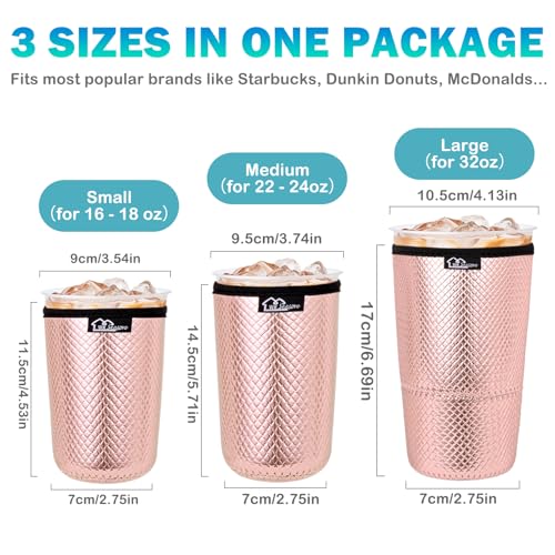 Image of WKIEASON Reusable Iced Coffee Sleeves 16-32OZ PU Leather Neoprene Coffee Cup Sleeves Insulator Cover for Cold Drinks Beverages, Starbucks, McDonalds, Dunkin Donuts and More(Pink Set)