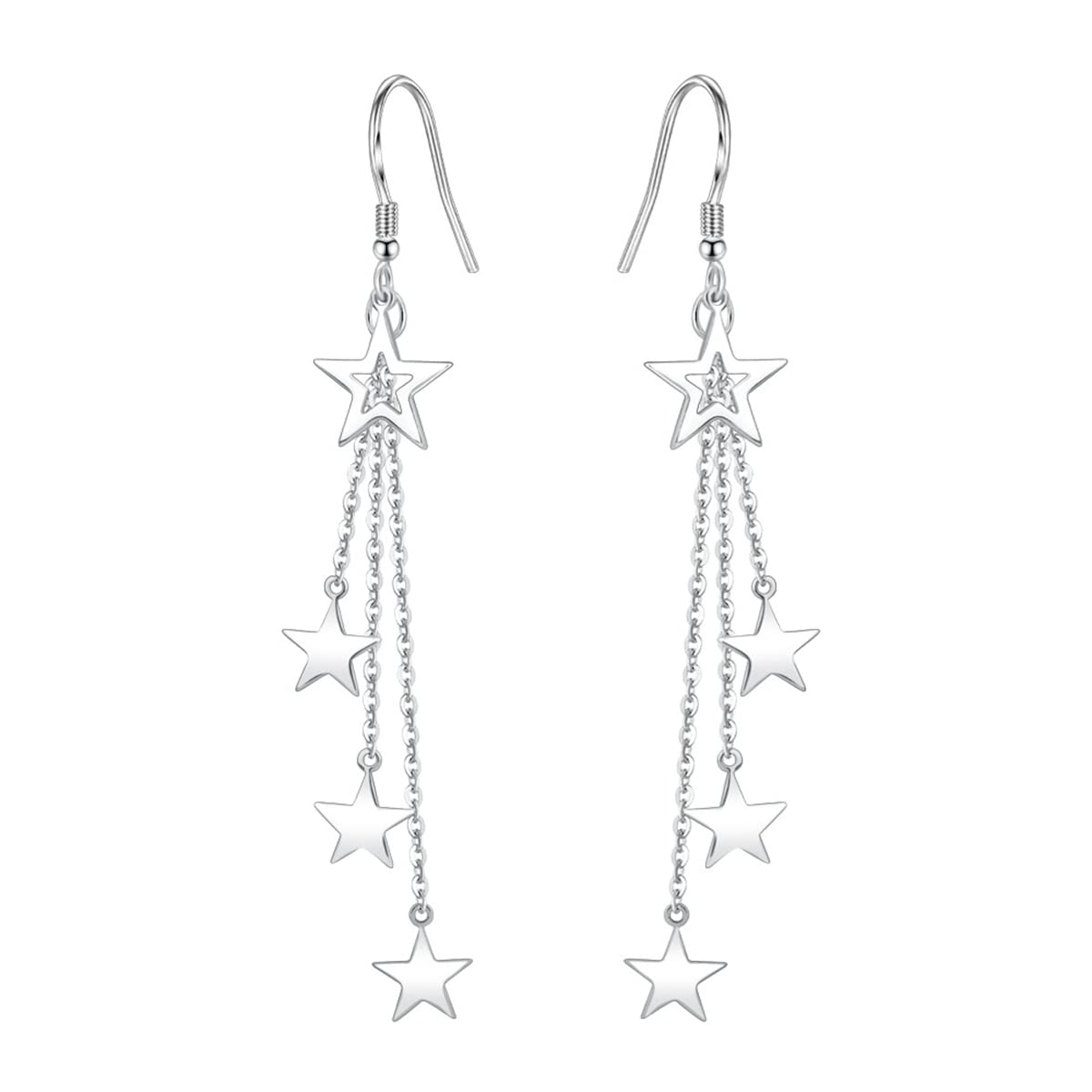 Long Star Tassel Drop Dangle Earrings for Women Gold Silver Star Tassel Earrings Asymmetrical Hypoallergenic Lightweight Earrings Valentine's Day