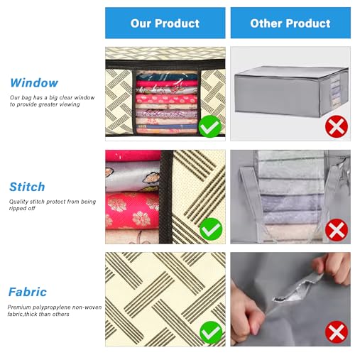 Image of Non-Woven Printed Saree Covers - Cloth Storage /Wardrobe with Transparent Window, Zipper Closure (YELLOW BLACK CHECK PACK OF 8)