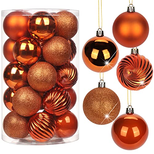 2.36" Orange Christmas Balls Ornaments 25 Pcs Shatterproof Christmas Ornaments Set Halloween Balls Ornaments Orange Ornament for Xmas Tree Holiday Party