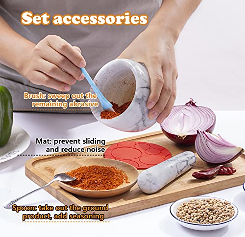Aisiming Mortar And Pestle Set Polished Natural Marble Stone Guacamole Molcajete Bowl With Silicone Pad, Stainless Spoon And Small Brush (Small, Light White Gray) #TOP5